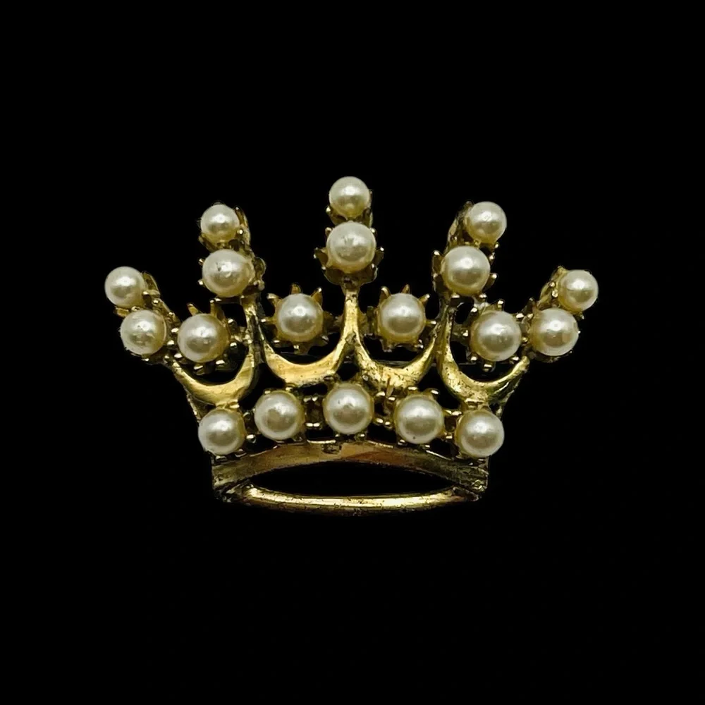DeRosa Regal Crown Brooch Gold and Pearls Vintage Collectible - Picture 4 of 13